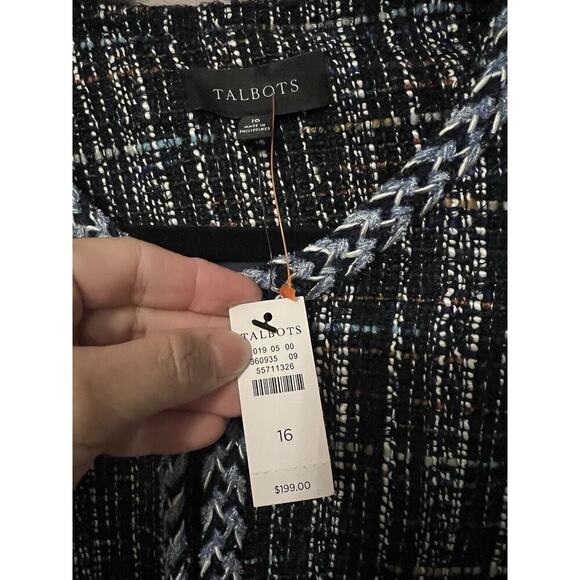 Talbots Plus Size 16 Blue Houndstooth Blazer Coat Suit Business Casual Career - Picture 4 of 11